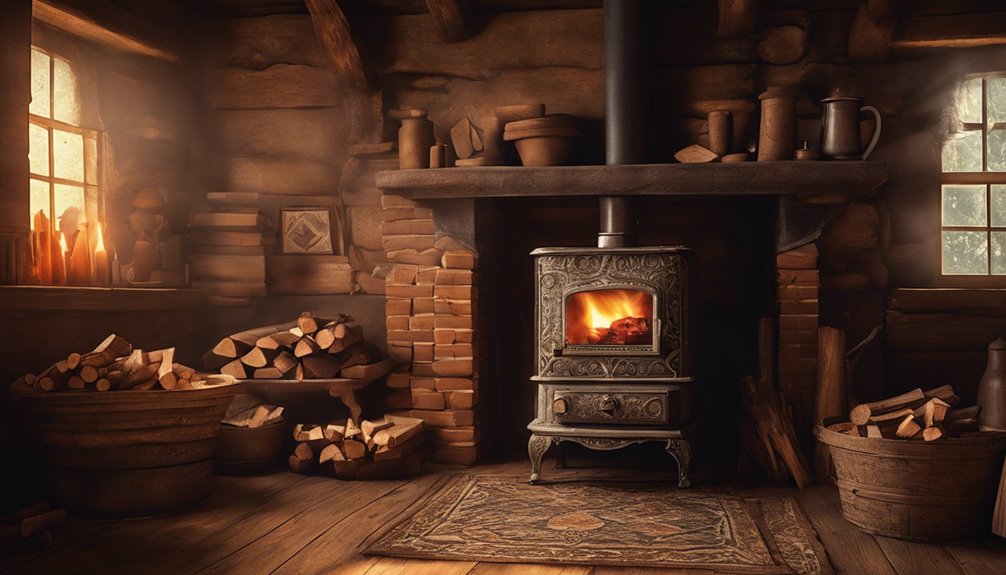 burning wood in furnace